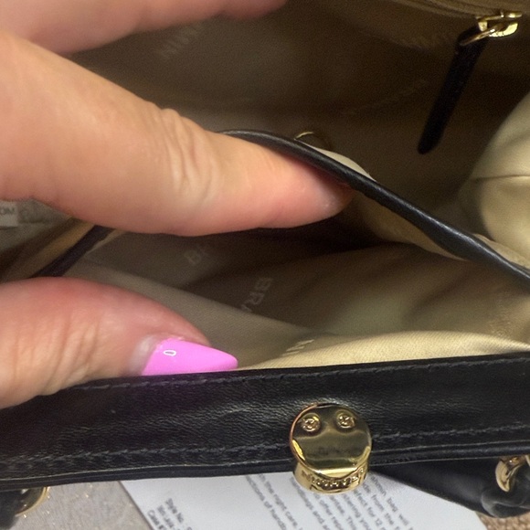 Brahmin Mini Layla Espresso Mist Black and Cream-Embossed Satchel/small wallet. - Picture 15 of 17